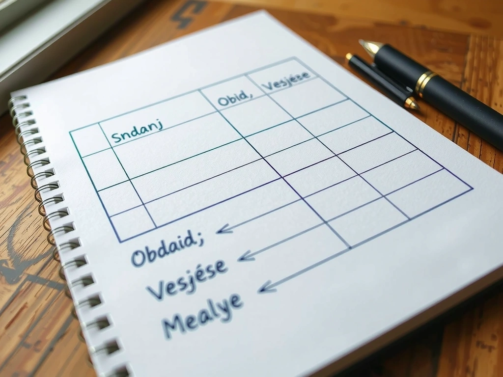 Ručně psaný poznámkový blok s tabulkou makroživin